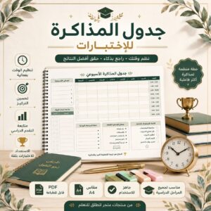 جدول المذاكرة للاختبارات pdf | منظم دراسة أسبوعي مع متابعة الإنجاز وتنظيم الوقت