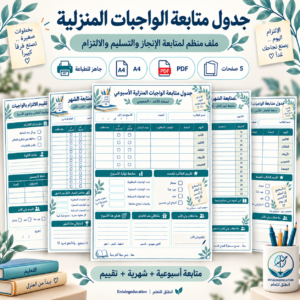 جدول متابعة الواجبات المنزلية للطلاب